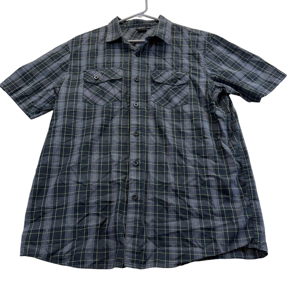 Oakley Button Down Shirt Mens L Black Plaid Short Sleeve Hiking Casual Top